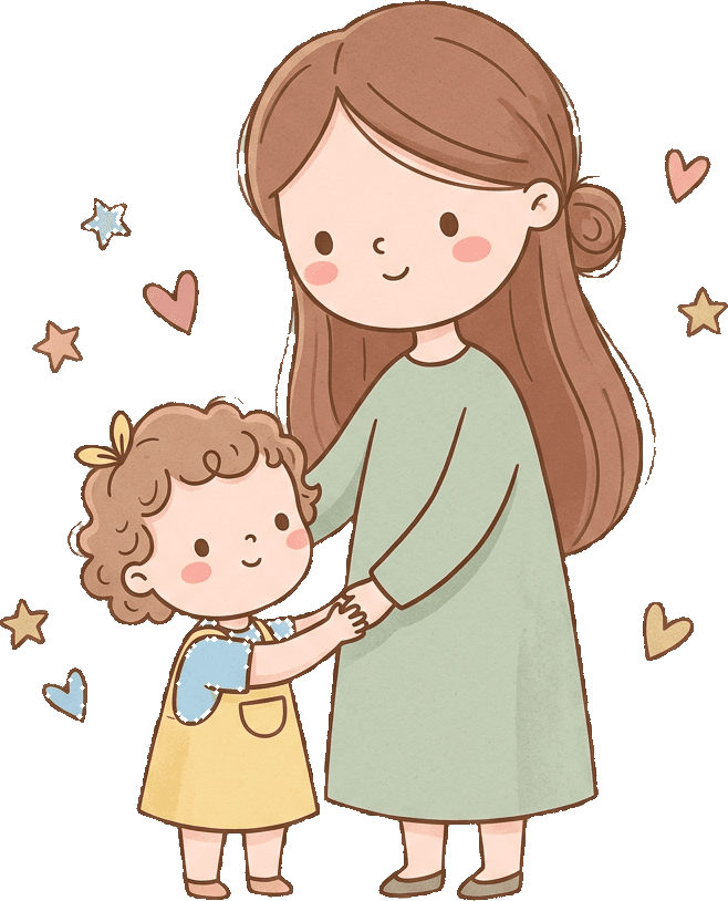 A parent holding a smiling child — Little Lumora illustration